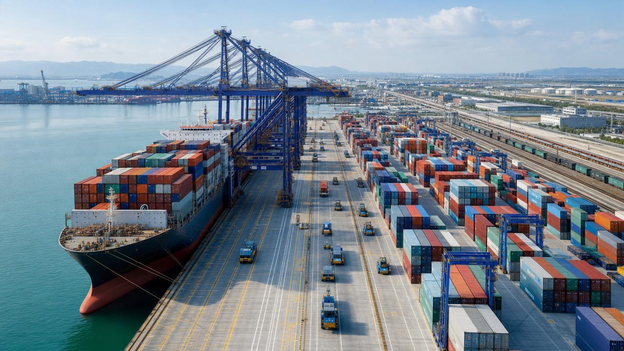 Navio, terminal portuário e transporte terrestre representando as diferentes etapas onde pode ocorrer atraso na importação